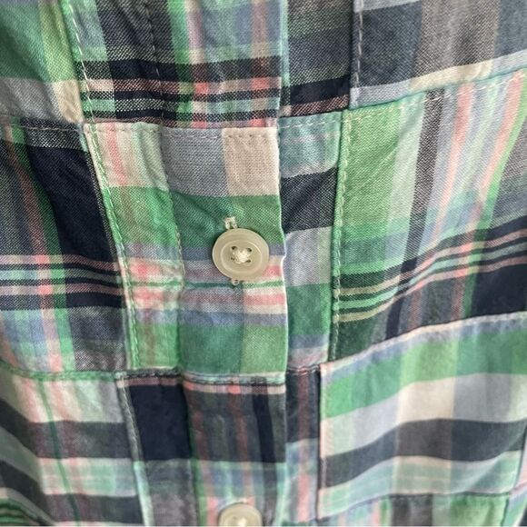 Talbots Patchwork Button Back Tank Top Womens Medium Blue Plaid Madras Cotton - Picture 8 of 13